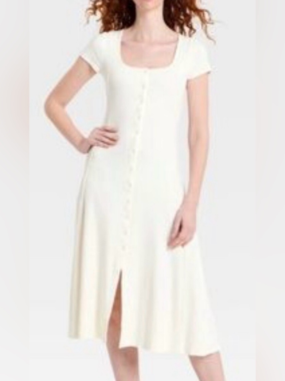 🌺UNIVERSAL THEEAD IVORY KNIT RIBBED MIDI DRESS SIZE MEDIUM🌺